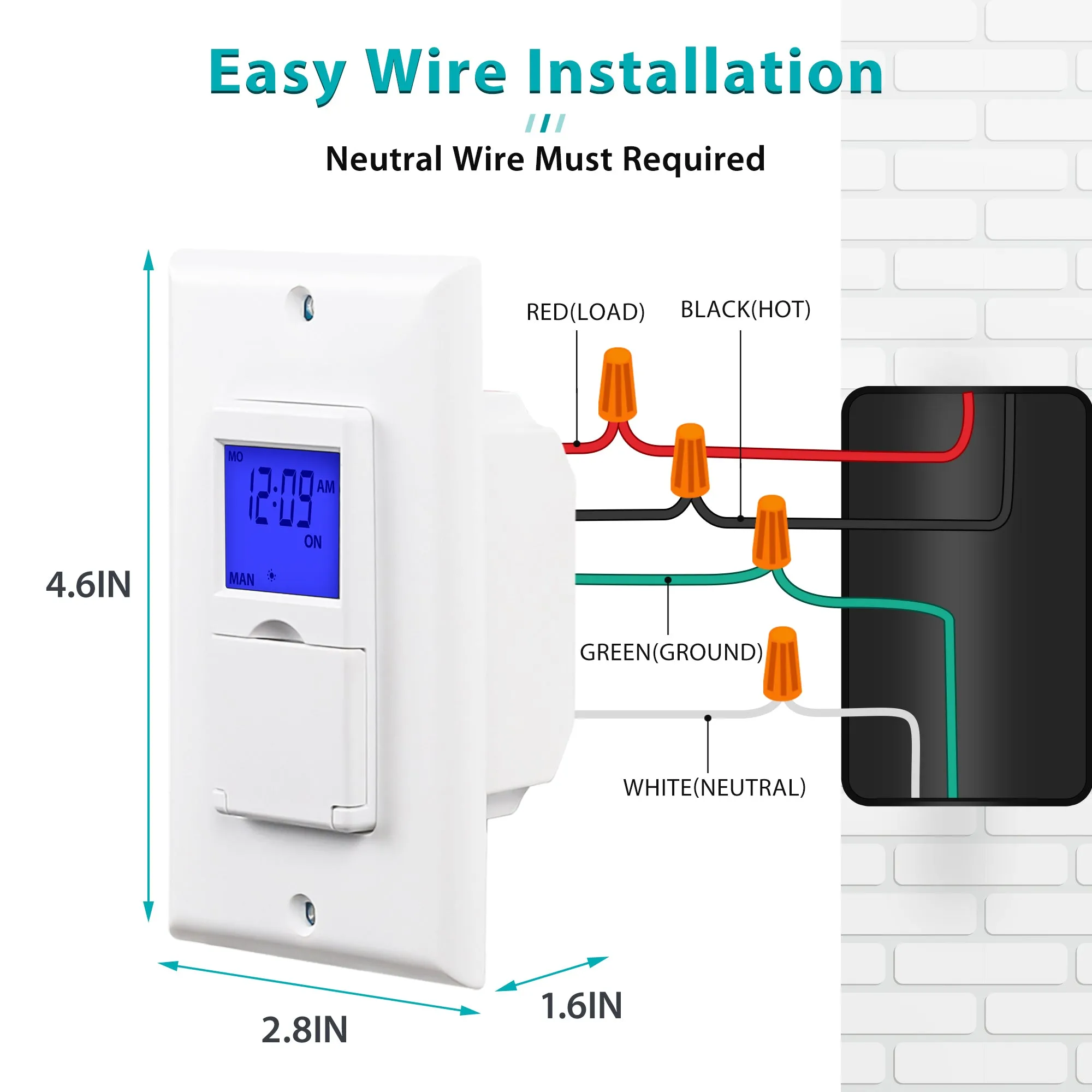 7 Day Programmable Astronomical in-Wall Timer Switch Neutral Wire Required Bn-link