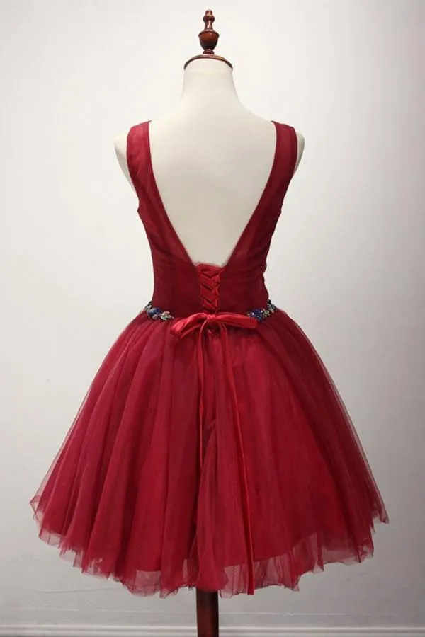 Ball Gown Scoop Neck Short Tulle Homecoming Dress With Beading PG136