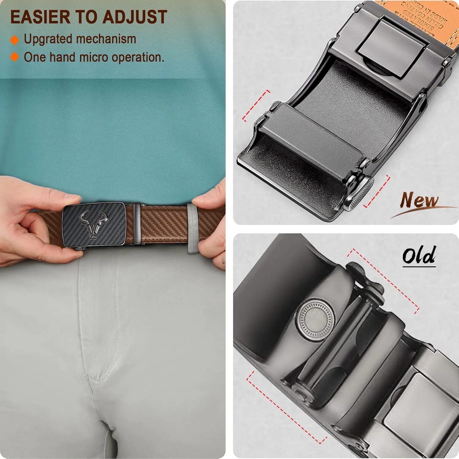 BULLIANT Men belt 2Pack,Leather Ratchet Belt for Gift Men Dress Casual Jeans 1 3/8",Cut for Fit