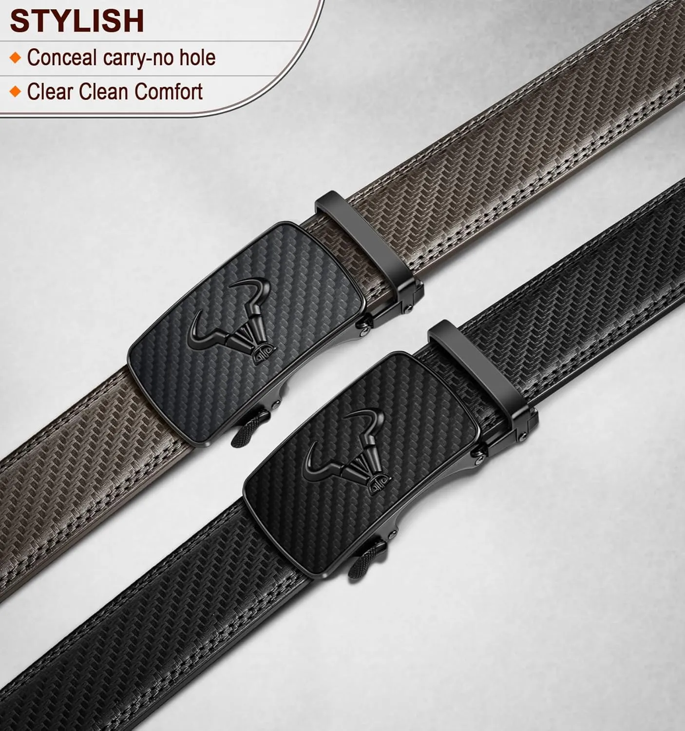 BULLIANT Men belt 2Pack,Leather Ratchet Belt for Gift Men Dress Casual Jeans 1 3/8",Cut for Fit
