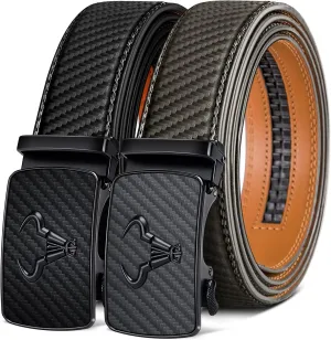 BULLIANT Men belt 2Pack,Leather Ratchet Belt for Gift Men Dress Casual Jeans 1 3/8",Cut for Fit
