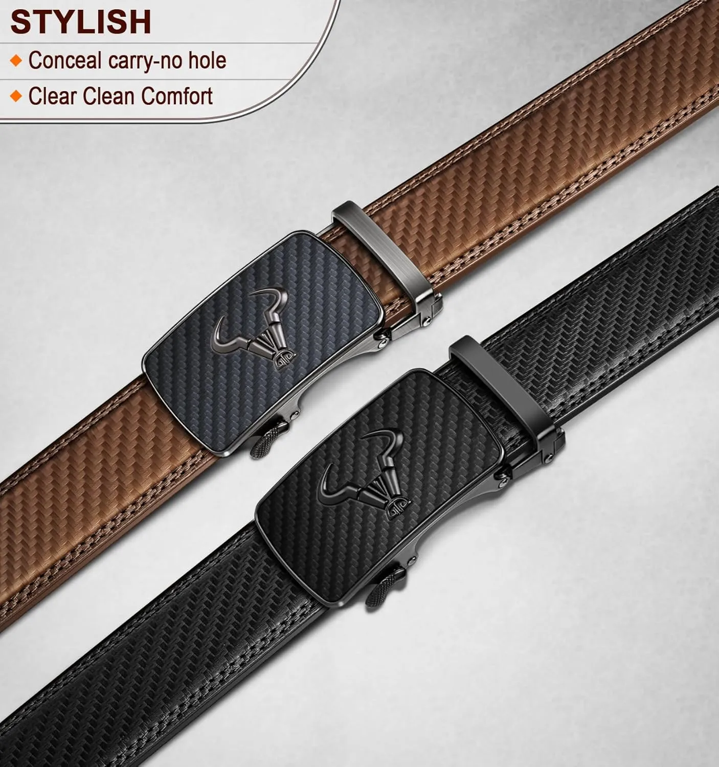 BULLIANT Men belt 2Pack,Leather Ratchet Belt for Gift Men Dress Casual Jeans 1 3/8",Cut for Fit
