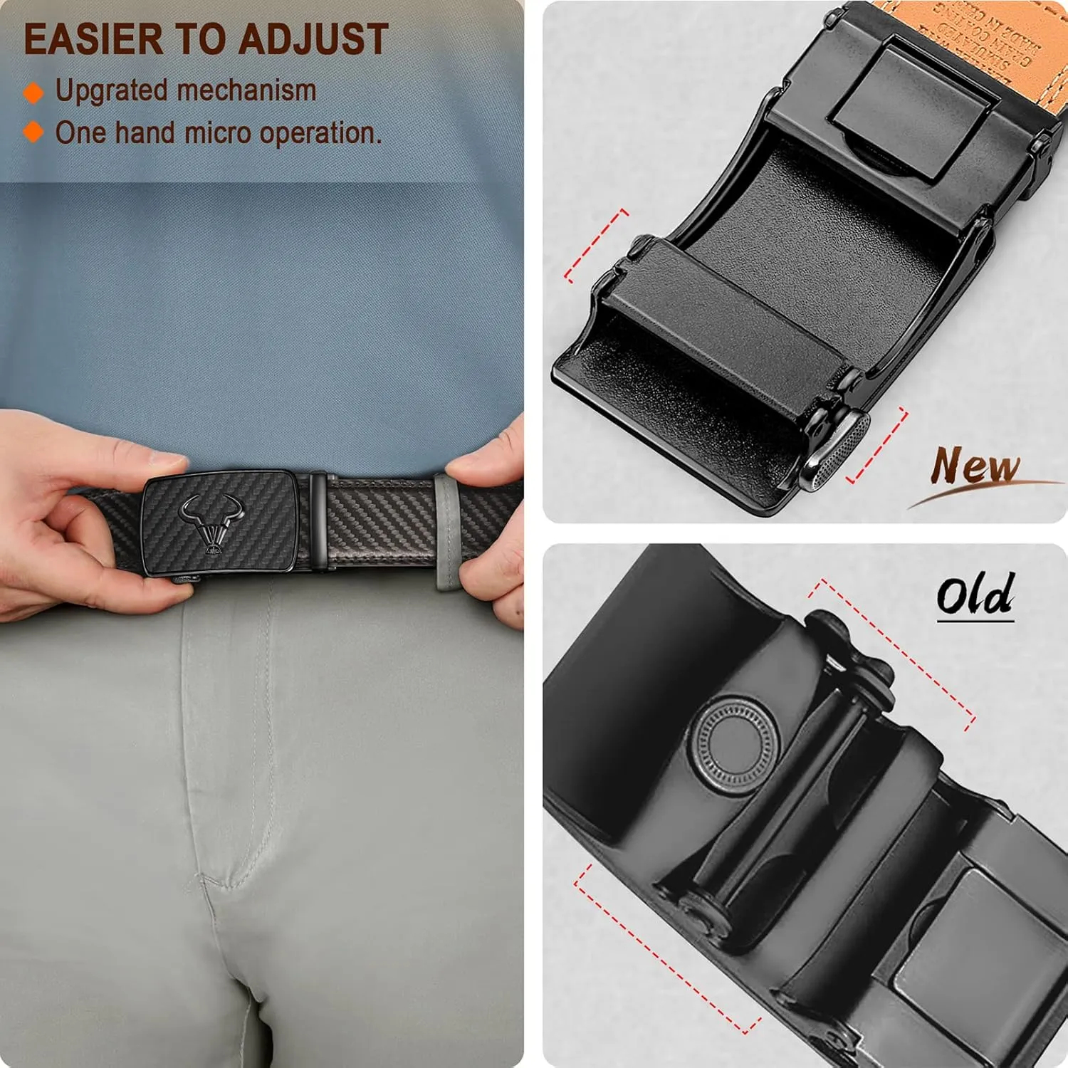 BULLIANT Men belt 2Pack,Leather Ratchet Belt for Gift Men Dress Casual Jeans 1 3/8",Cut for Fit