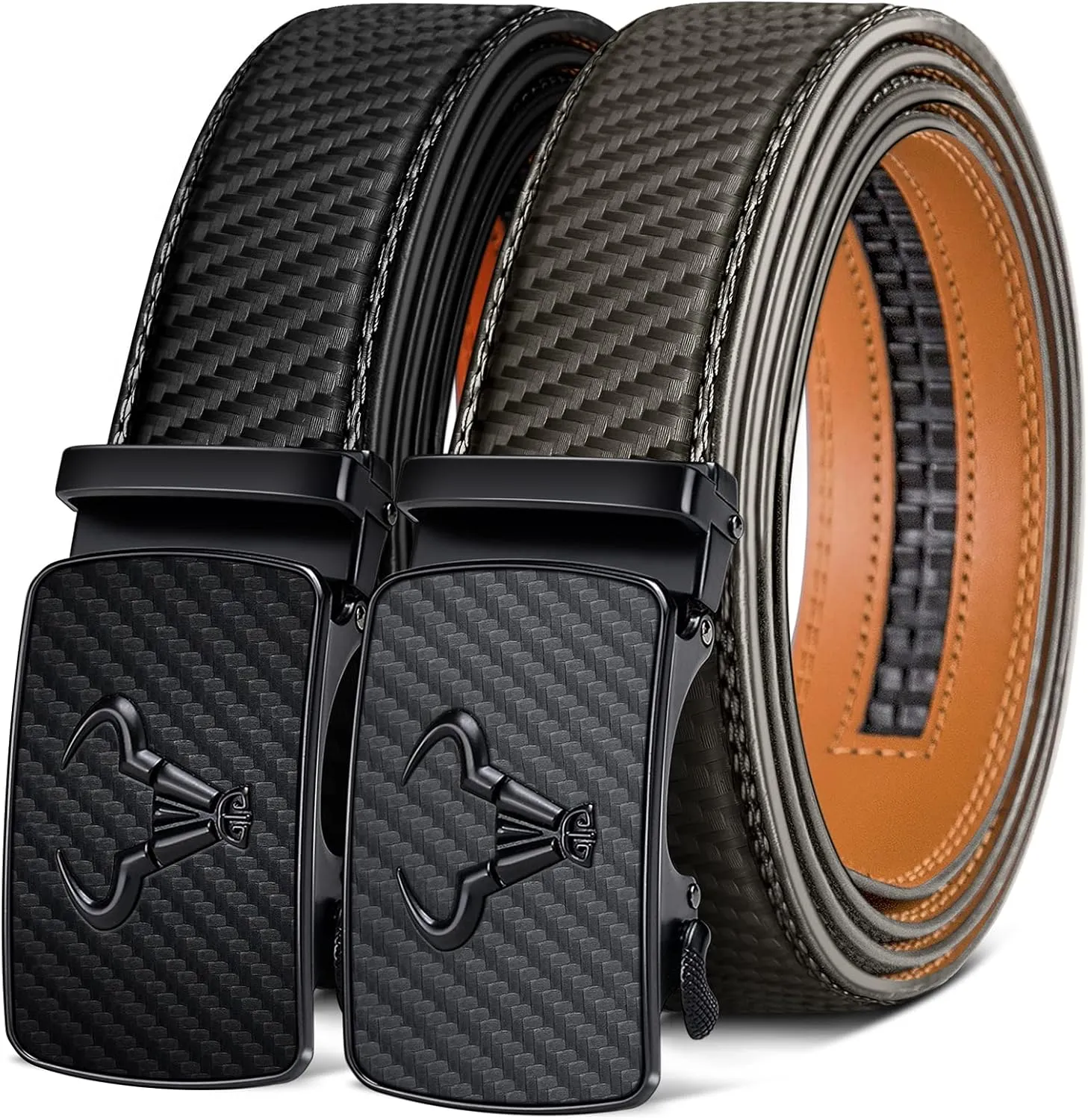 BULLIANT Men belt 2Pack,Leather Ratchet Belt for Gift Men Dress Casual Jeans 1 3/8",Cut for Fit