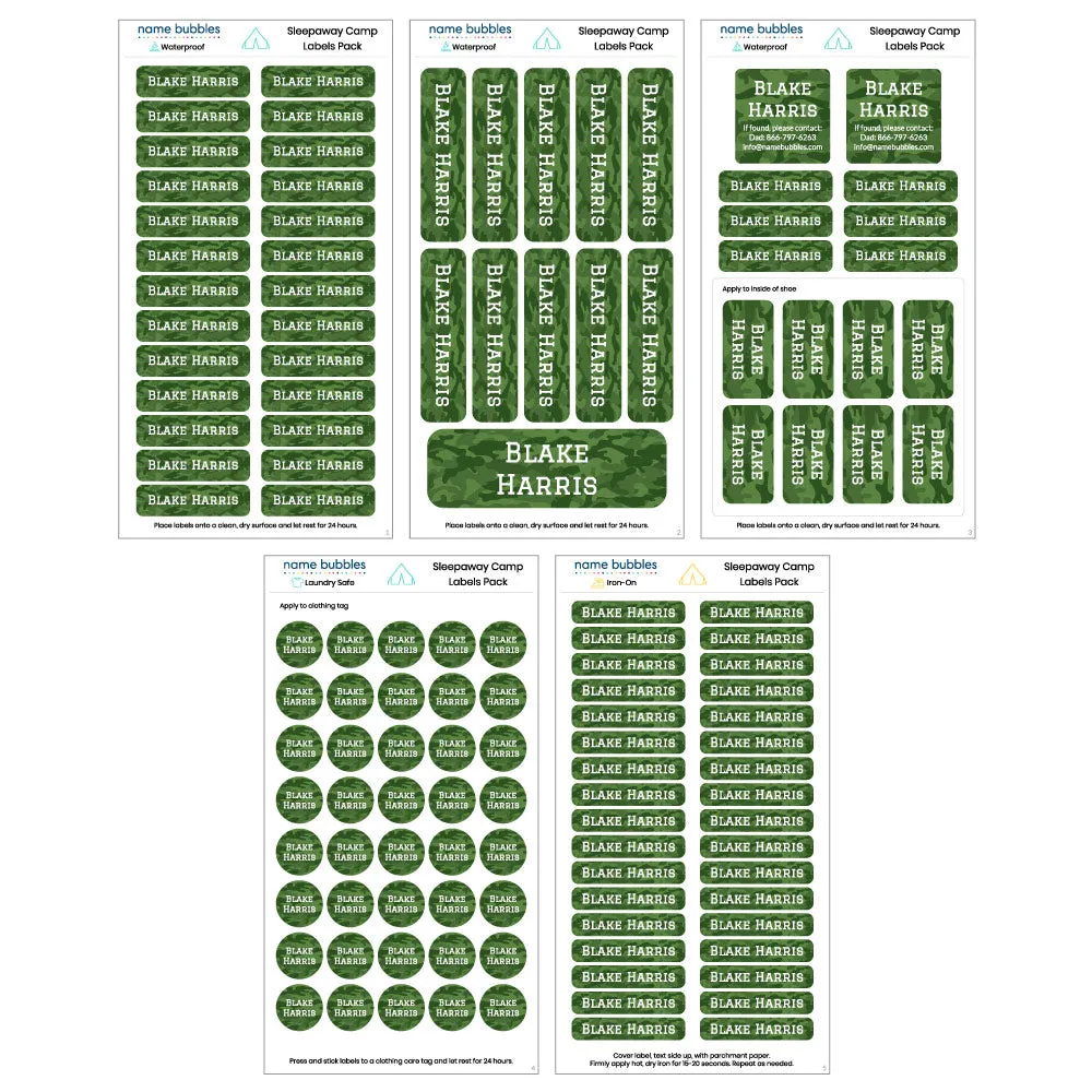 Camo Sleepaway Camp Labels Pack