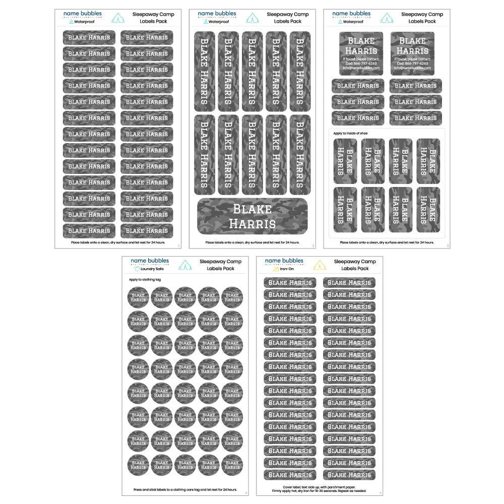 Camo Sleepaway Camp Labels Pack