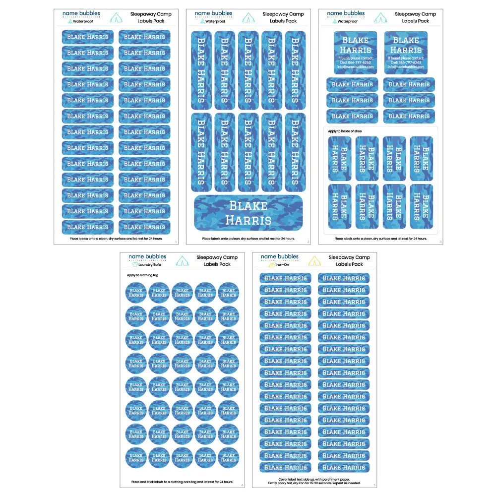 Camo Sleepaway Camp Labels Pack