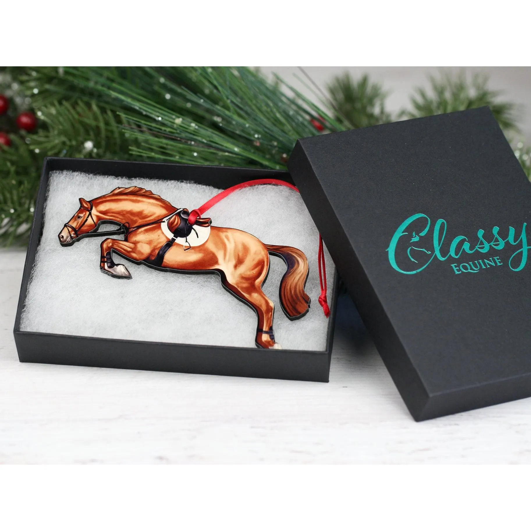 Classy Equine Jumping Horse Ornament - Chestnut Jumper