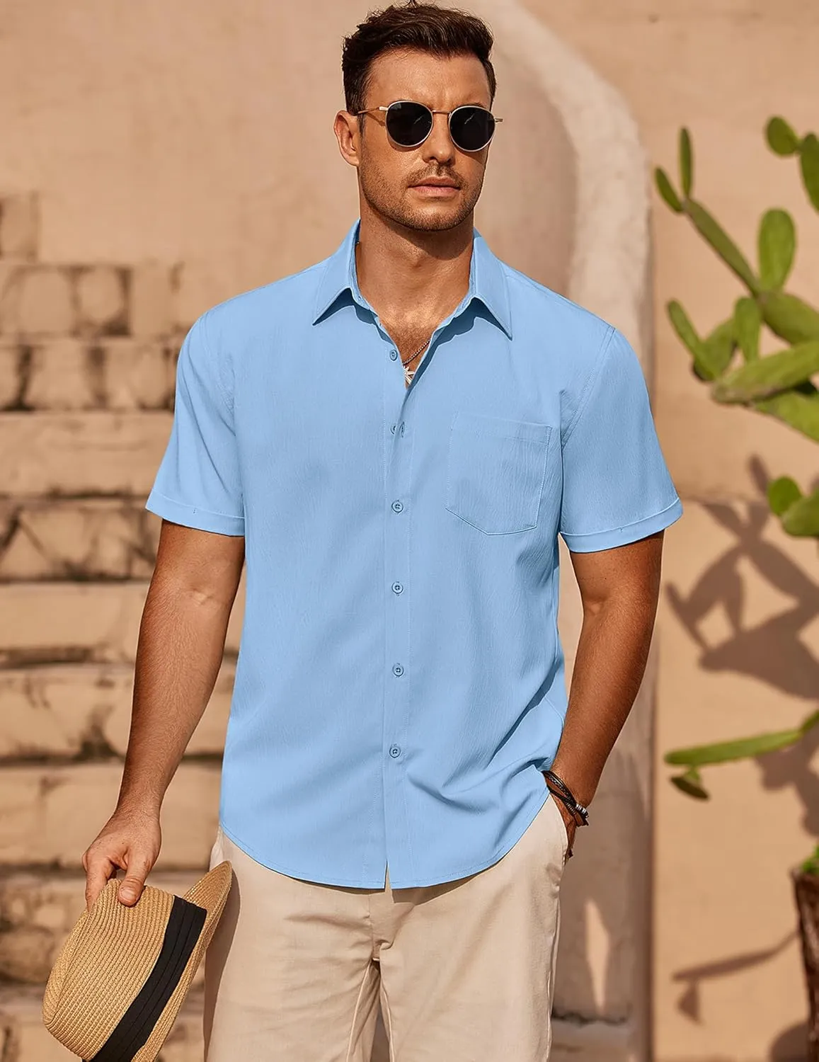 COOFANDY Mens Casual Short Sleeve Shirts Summer Beach Shirt Button Down Textured Shirts Vacation Hawaiian Shirts
