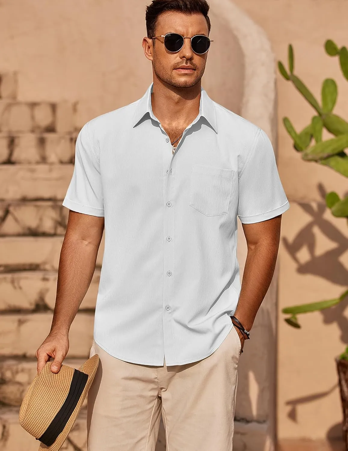 COOFANDY Mens Casual Short Sleeve Shirts Summer Beach Shirt Button Down Textured Shirts Vacation Hawaiian Shirts