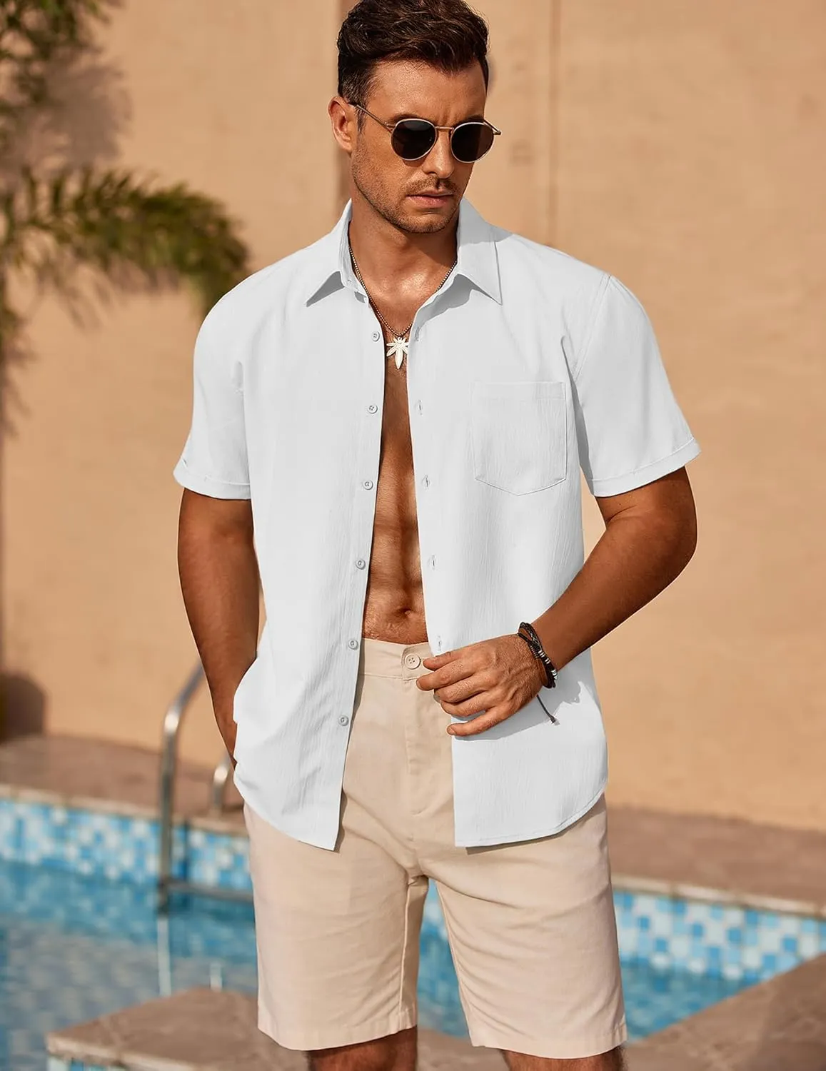 COOFANDY Mens Casual Short Sleeve Shirts Summer Beach Shirt Button Down Textured Shirts Vacation Hawaiian Shirts