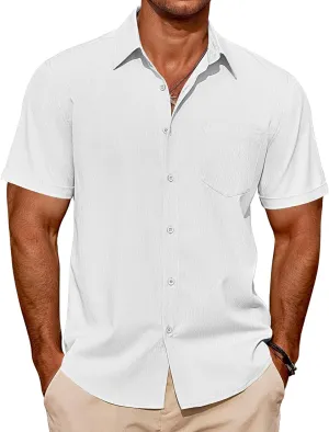 COOFANDY Mens Casual Short Sleeve Shirts Summer Beach Shirt Button Down Textured Shirts Vacation Hawaiian Shirts