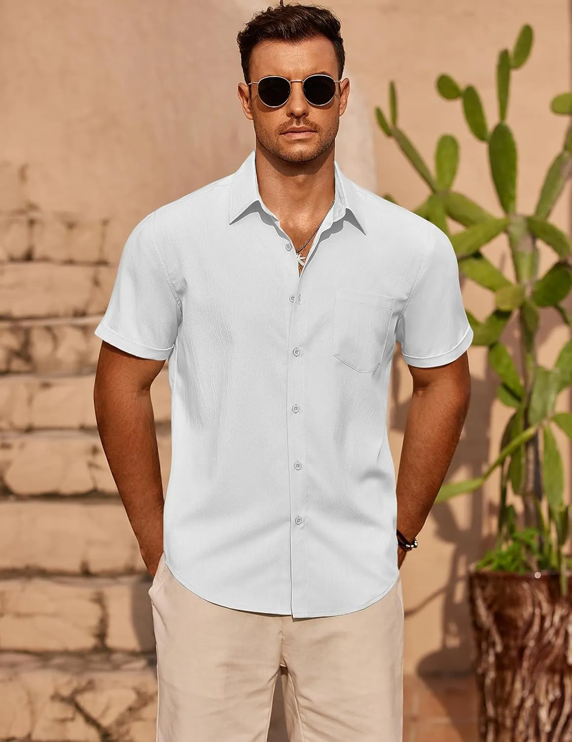 COOFANDY Mens Casual Short Sleeve Shirts Summer Beach Shirt Button Down Textured Shirts Vacation Hawaiian Shirts