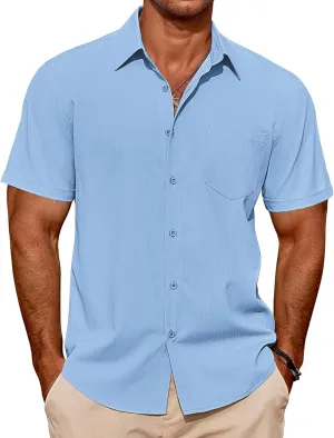COOFANDY Mens Casual Short Sleeve Shirts Summer Beach Shirt Button Down Textured Shirts Vacation Hawaiian Shirts