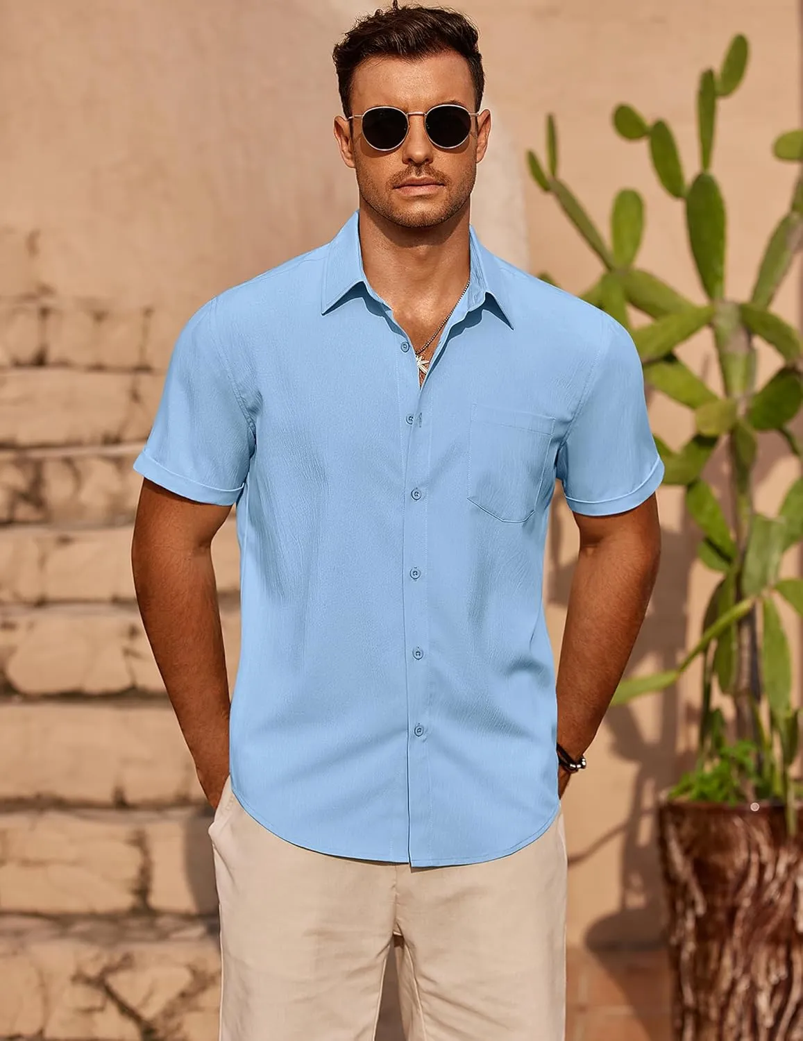 COOFANDY Mens Casual Short Sleeve Shirts Summer Beach Shirt Button Down Textured Shirts Vacation Hawaiian Shirts