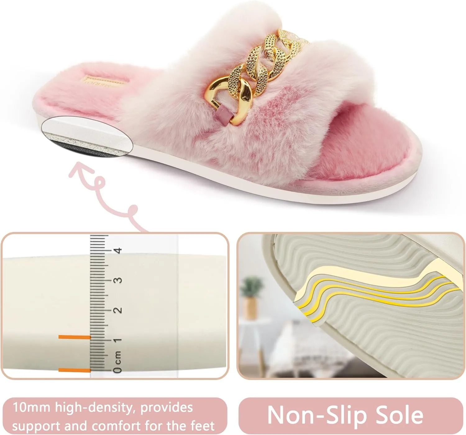 Cozy Fuzzy Fluffy Slippers - Memory Foam Indoor & Outdoor, Perfect Gifts for Women