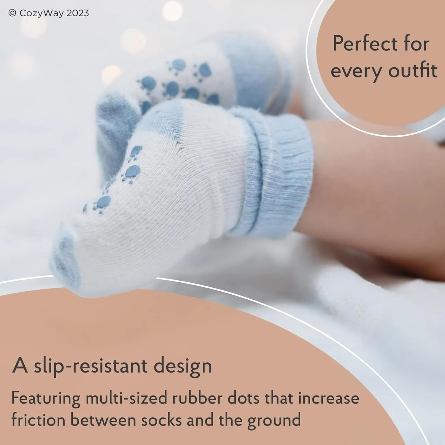 CozyWay Baby & Toddler Socks with Grippers Non Slip Ankle Grip Socks For Boys and Girls - Comfy Soft Cotton - 12 Pack