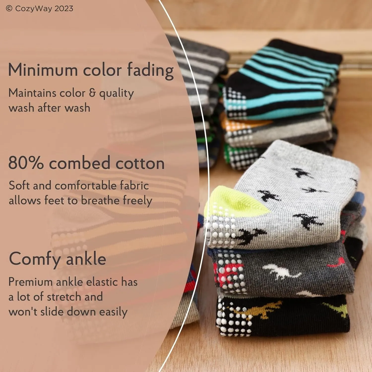 CozyWay Baby & Toddler Socks with Grippers Non Slip Ankle Grip Socks For Boys and Girls - Comfy Soft Cotton - 12 Pack