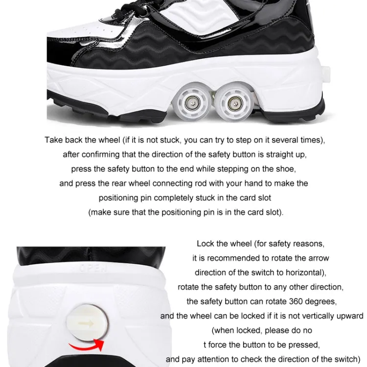 Deformable Four-wheel Retractable Double-row Dual-purpose Roller Skates, Size: 38(DF09 White)