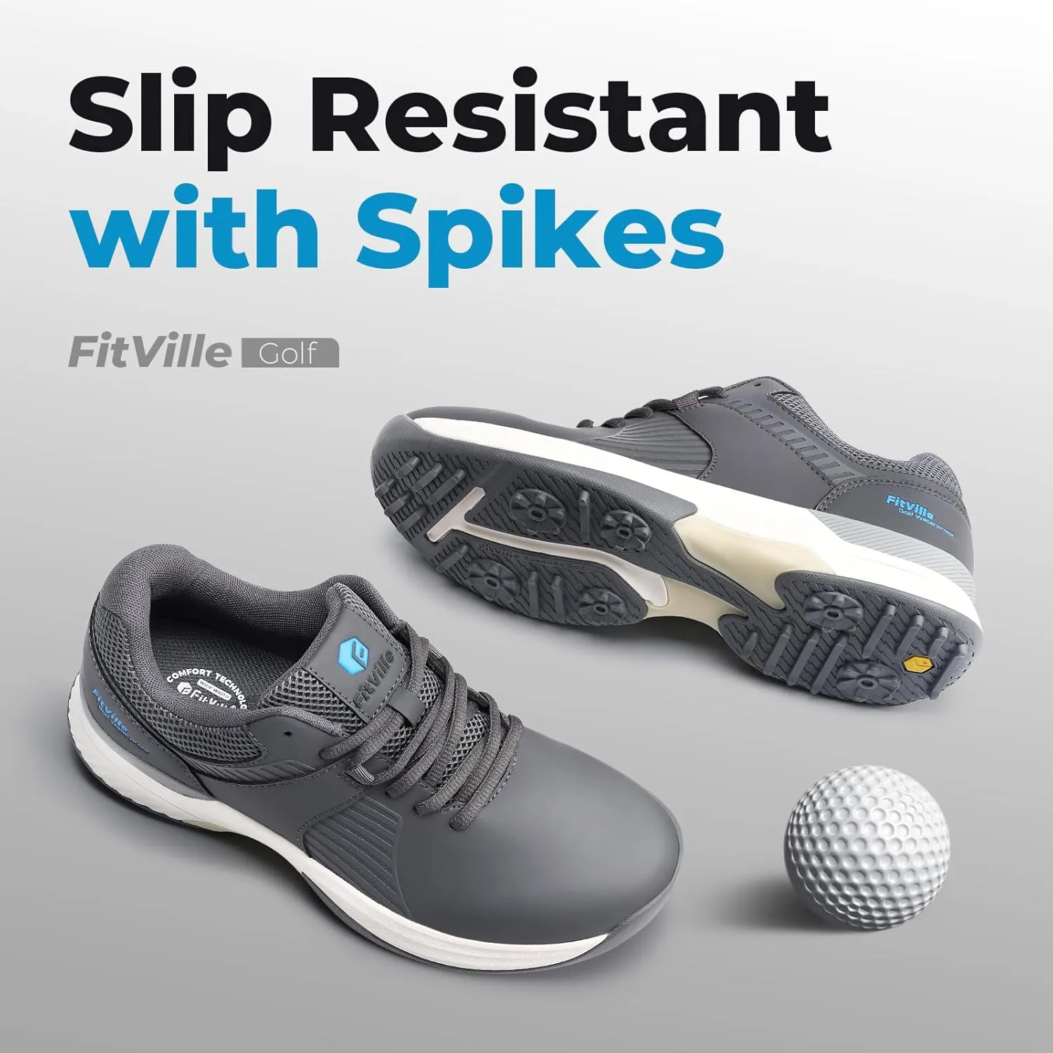 FitVille Extra Wide Men's Golf Shoes Waterproof, Professional Outdoor Spiked Golf Shoes for Men with Arch Support