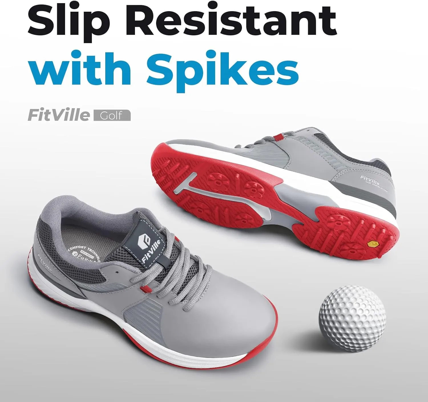 FitVille Extra Wide Men's Golf Shoes Waterproof, Professional Outdoor Spiked Golf Shoes for Men with Arch Support