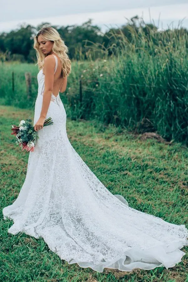 Gorgeous Lace Ivory Mermaid Sweetheart Rustic Wedding Dresses WD512