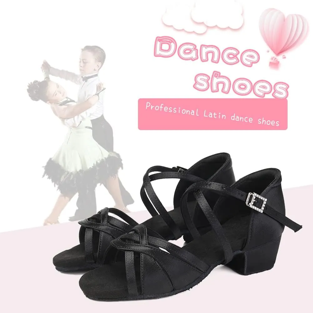 HIPPOSEUS Girls Latin Dance Shoes Silk Satin Ballroom Salsa Dance Practice Performance Shoes Suede Sole