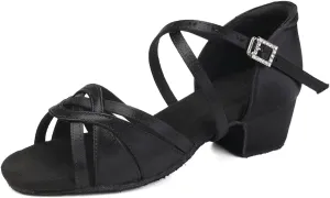 HIPPOSEUS Girls Latin Dance Shoes Silk Satin Ballroom Salsa Dance Practice Performance Shoes Suede Sole