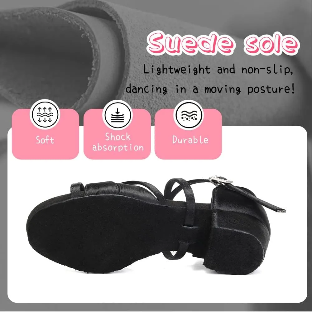 HIPPOSEUS Girls Latin Dance Shoes Silk Satin Ballroom Salsa Dance Practice Performance Shoes Suede Sole