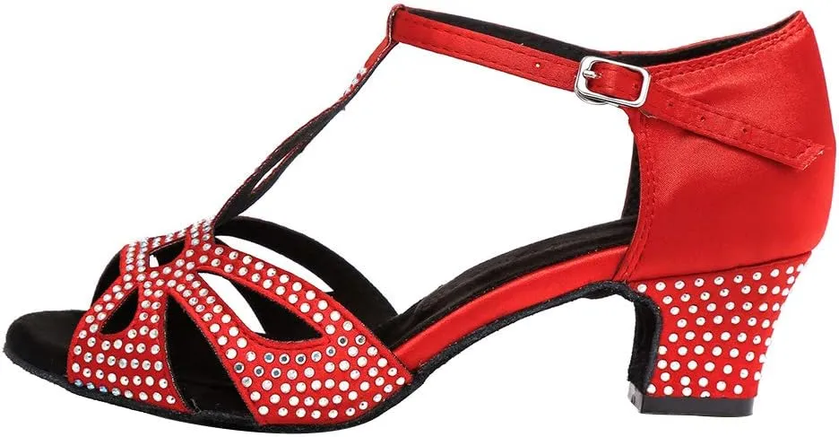 HIPPOSEUS Women's Latin Dance Shoes Rhinestones Ballroom Party Dance Practice Performance Shoes,Model 419