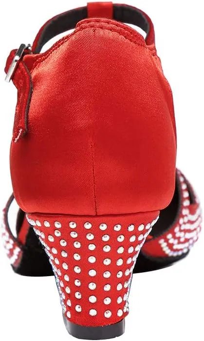 HIPPOSEUS Women's Latin Dance Shoes Rhinestones Ballroom Party Dance Practice Performance Shoes,Model 419