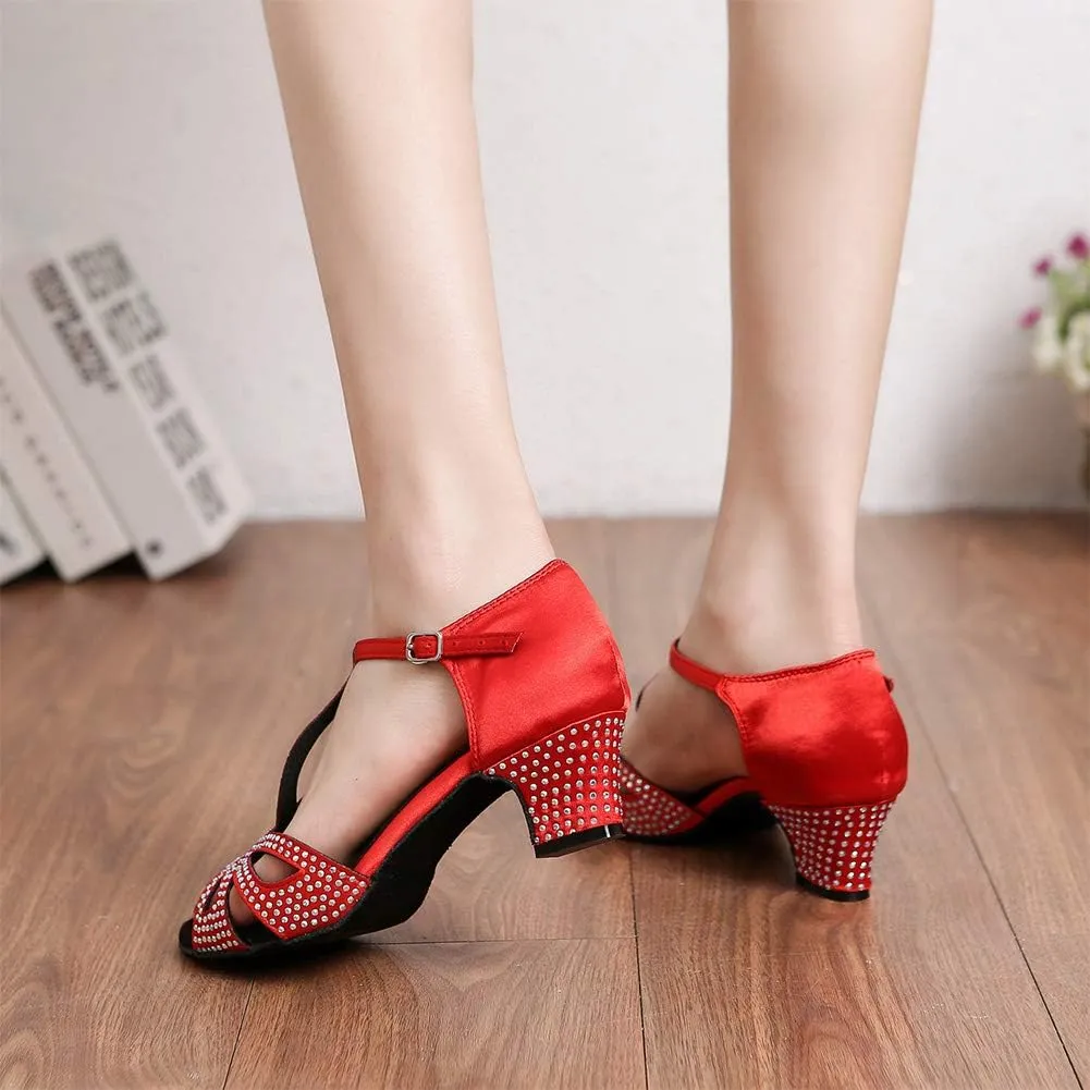 HIPPOSEUS Women's Latin Dance Shoes Rhinestones Ballroom Party Dance Practice Performance Shoes,Model 419