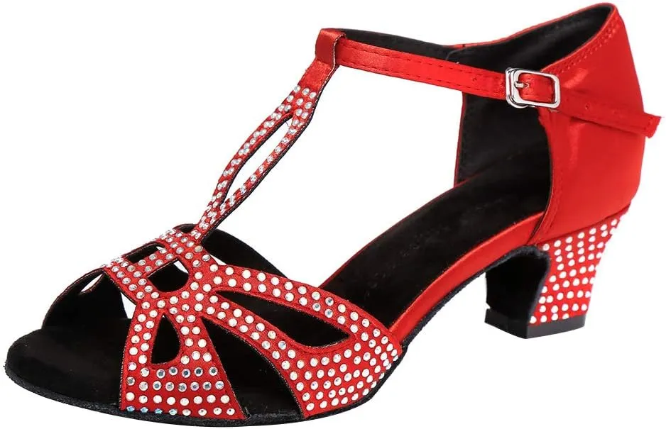 HIPPOSEUS Women's Latin Dance Shoes Rhinestones Ballroom Party Dance Practice Performance Shoes,Model 419