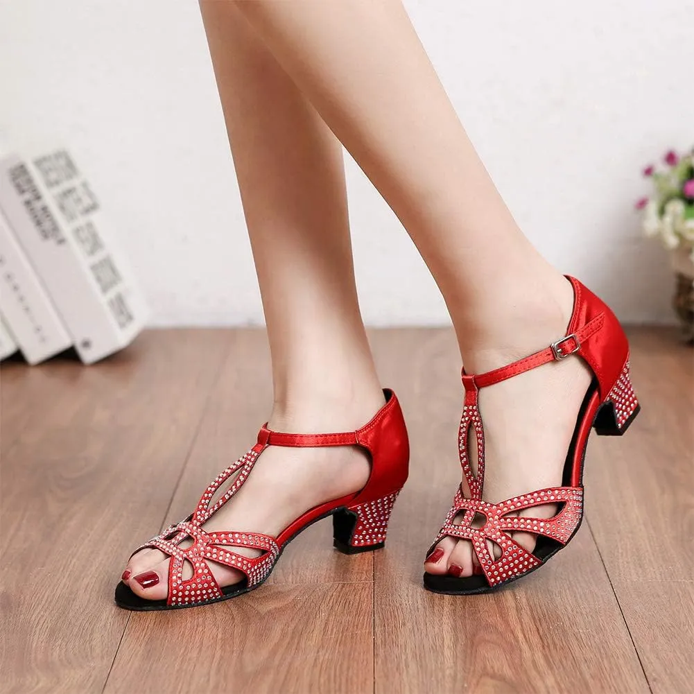 HIPPOSEUS Women's Latin Dance Shoes Rhinestones Ballroom Party Dance Practice Performance Shoes,Model 419