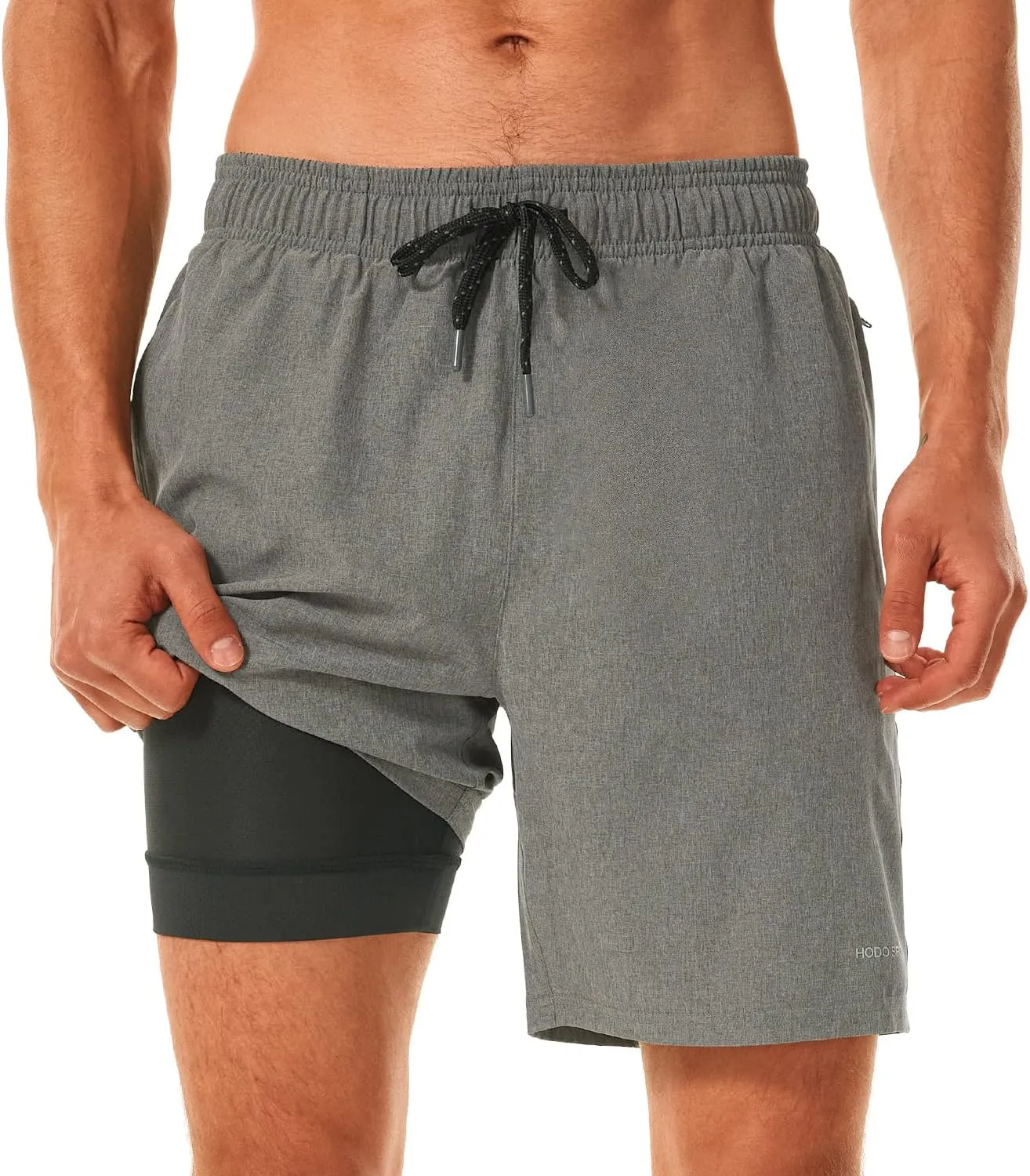 HODOSPORTS Mens Swimsuit Trunks 7" Quick-Dry Swim Shorts with Compression Liner and Zipper Pockets