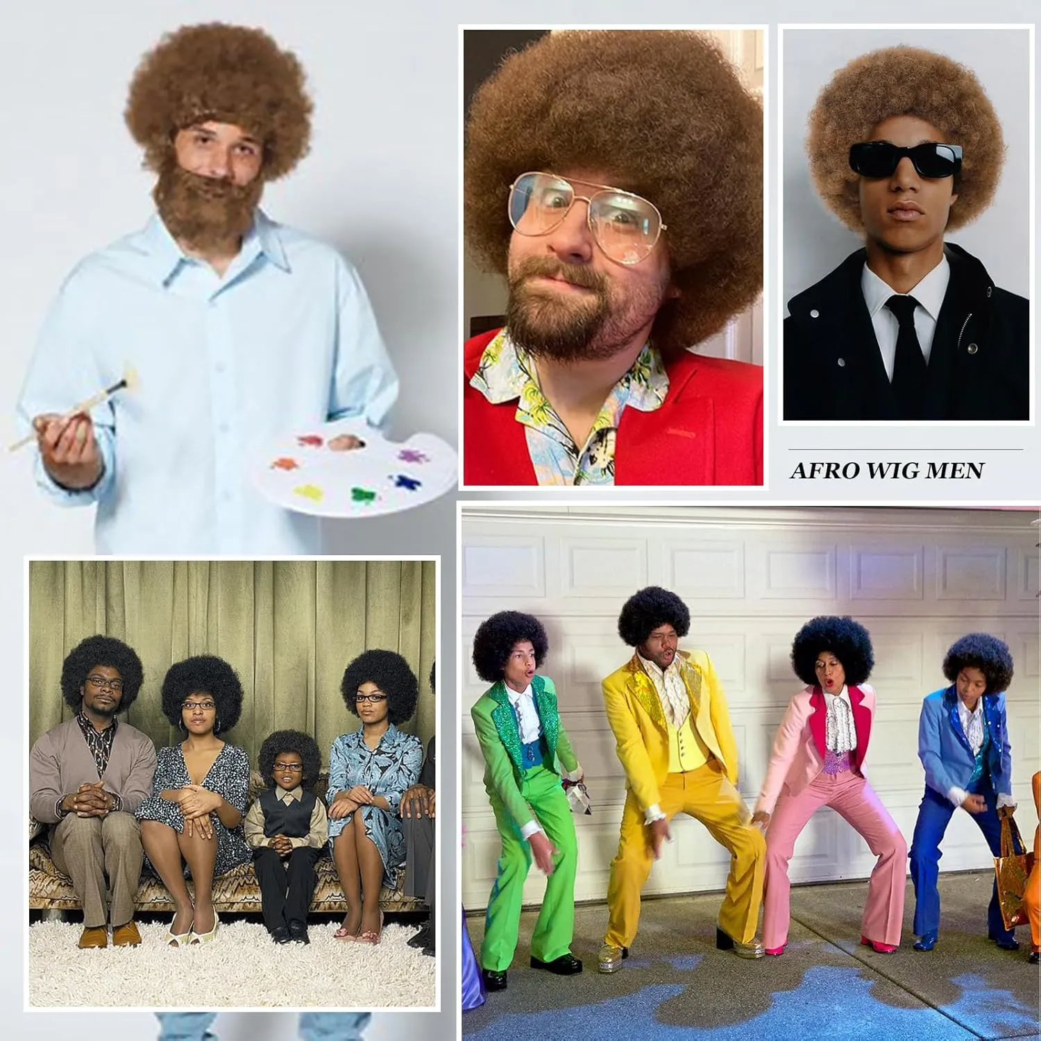 Mens Afro Wig for Costume 80's Painter Brown Afro Wig for Cosplay Daily and Disco Party