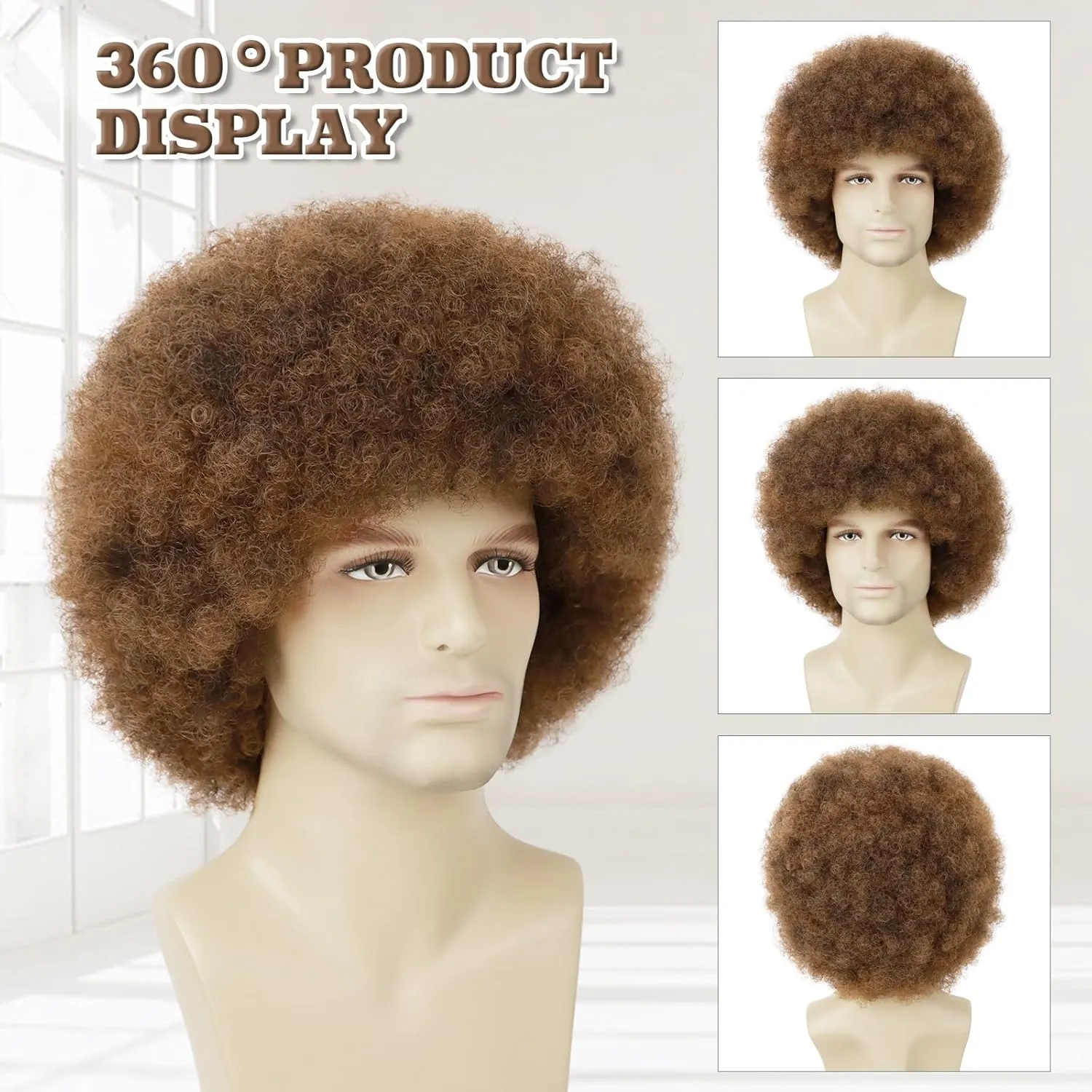 Mens Afro Wig for Costume 80's Painter Brown Afro Wig for Cosplay Daily and Disco Party
