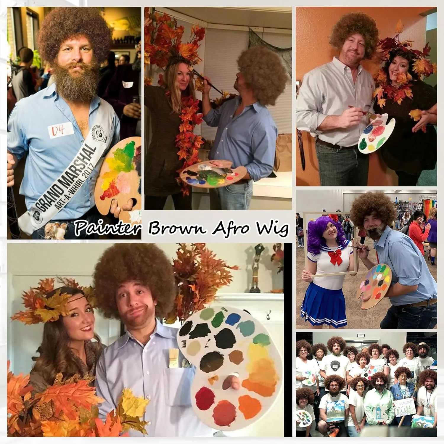 Mens Afro Wig for Costume 80's Painter Brown Afro Wig for Cosplay Daily and Disco Party