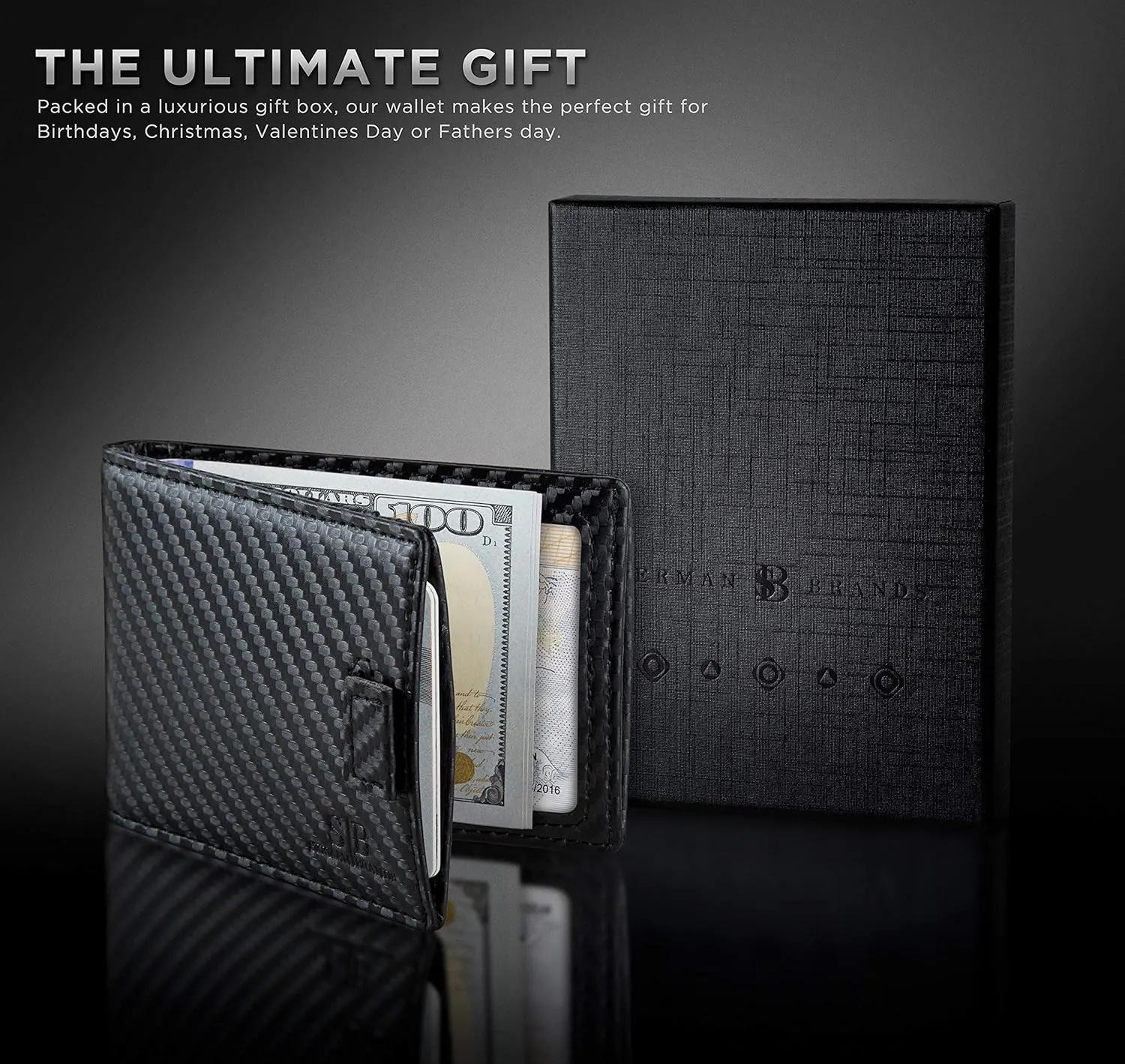 SERMAN BRANDS RFID Blocking Slim Money Clip Wallet ?C Leather Bifold Front Pocket Minimalist Mens Wallet with Money Clip for Men, Small Credit Card Holder Wallet - Travel Wallet with Gift Box