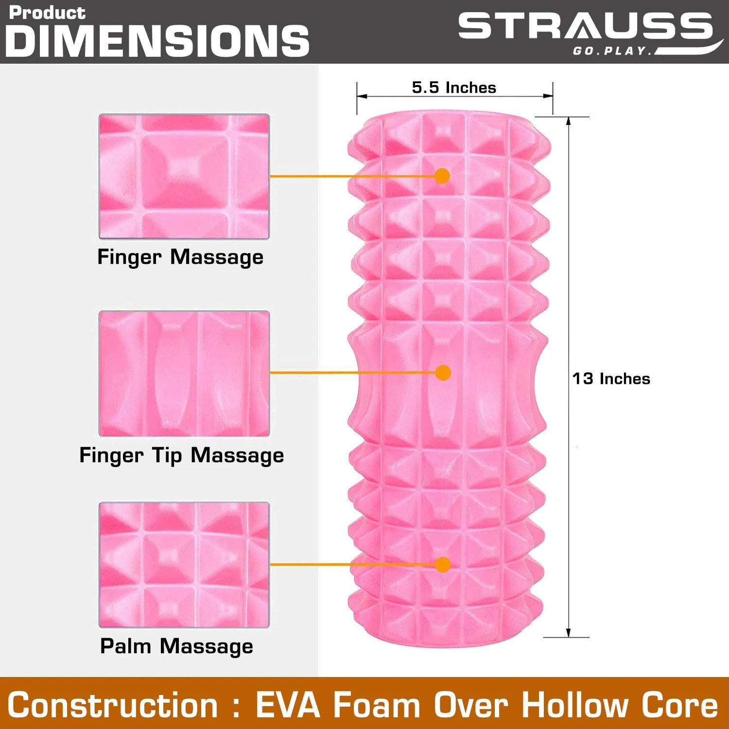 Strauss ST-1442 Grid Foam Roller (Pink), 33 CM and Yoga Wheel, (Blue)