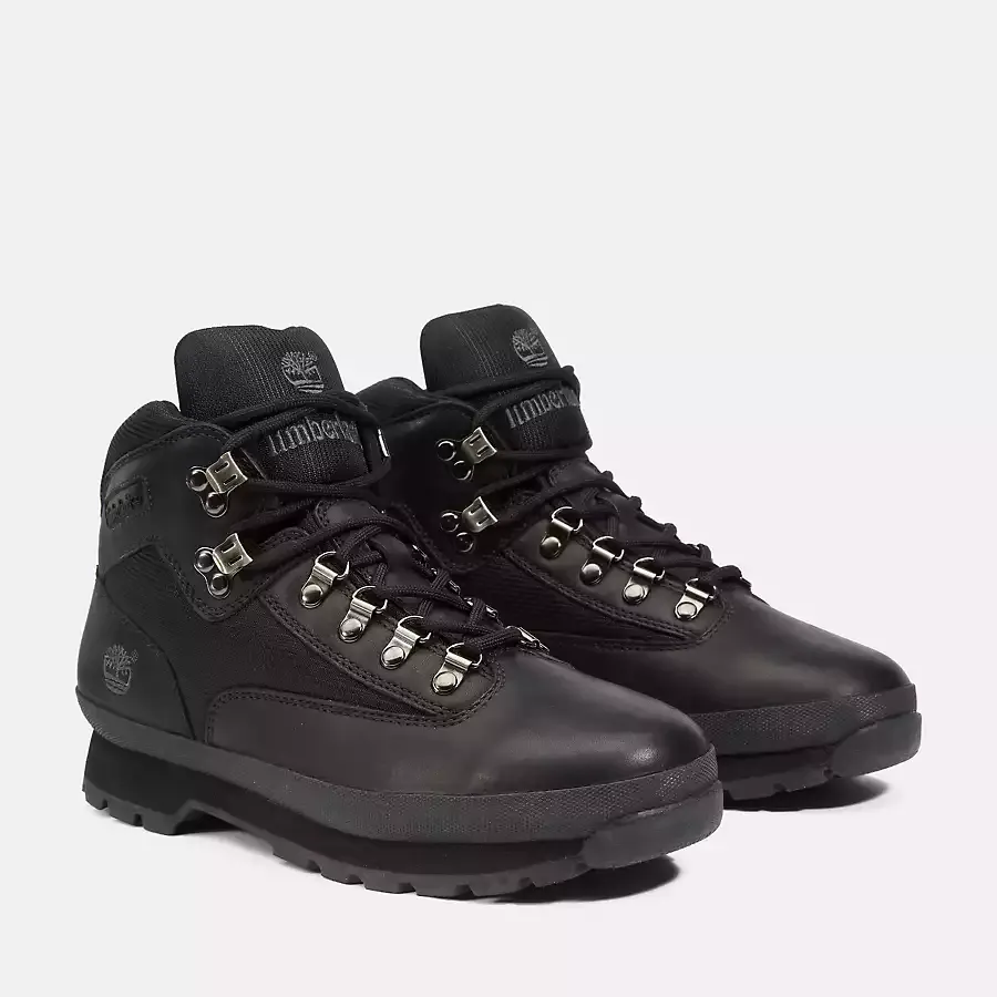 Timberland Men's Euro Hiker Mid Boot Shoes - Black Full Grain