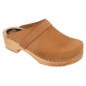 Vollsjö Women Clogs Made of Wood and Leather/Suede, Slippers Wooden Shoes for Ladies, Comfortable House Footwear Wooden Mules, Casual Shoes, Home Slippers, Made in The EU, 8, Suede - Light Brown