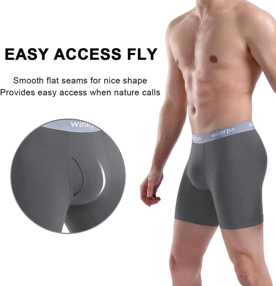 wirarpa Men's Boxer Briefs Cotton Stretch Underwear Open Fly Tagless Underpants Regular Leg 4 Pack