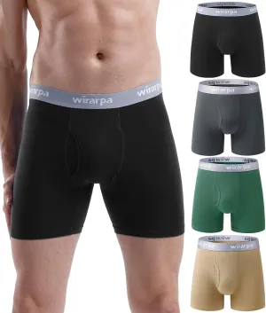 wirarpa Men's Boxer Briefs Cotton Stretch Underwear Open Fly Tagless Underpants Regular Leg 4 Pack