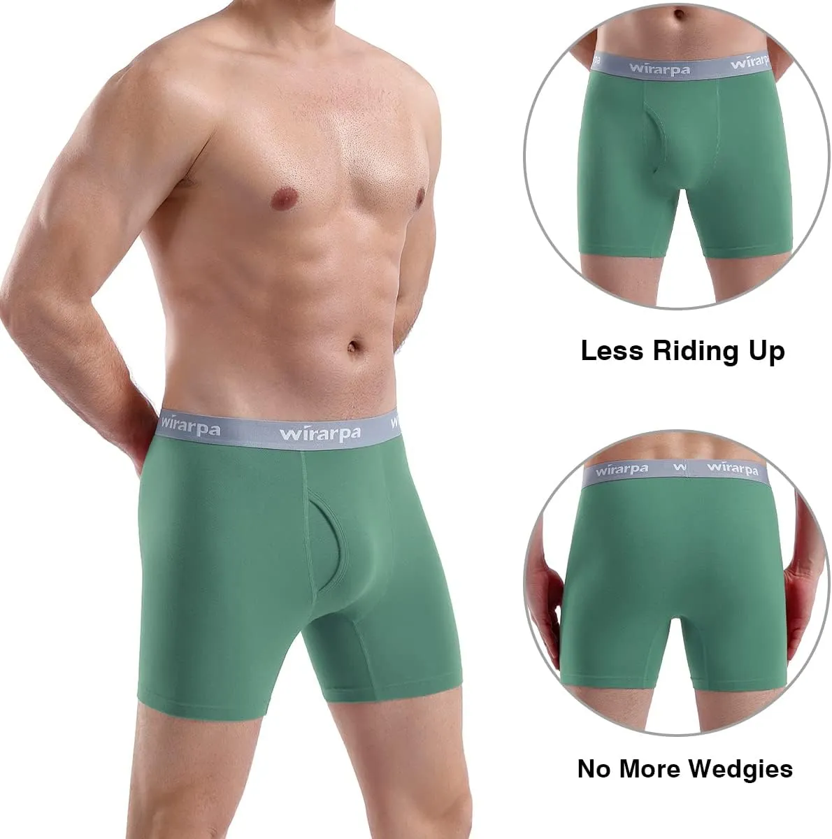 wirarpa Men's Boxer Briefs Cotton Stretch Underwear Open Fly Tagless Underpants Regular Leg 4 Pack