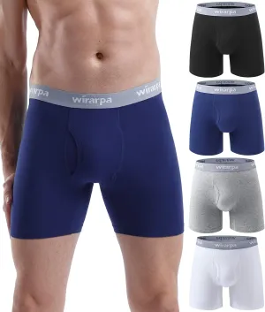 wirarpa Men's Boxer Briefs Cotton Stretch Underwear Open Fly Tagless Underpants Regular Leg 4 Pack