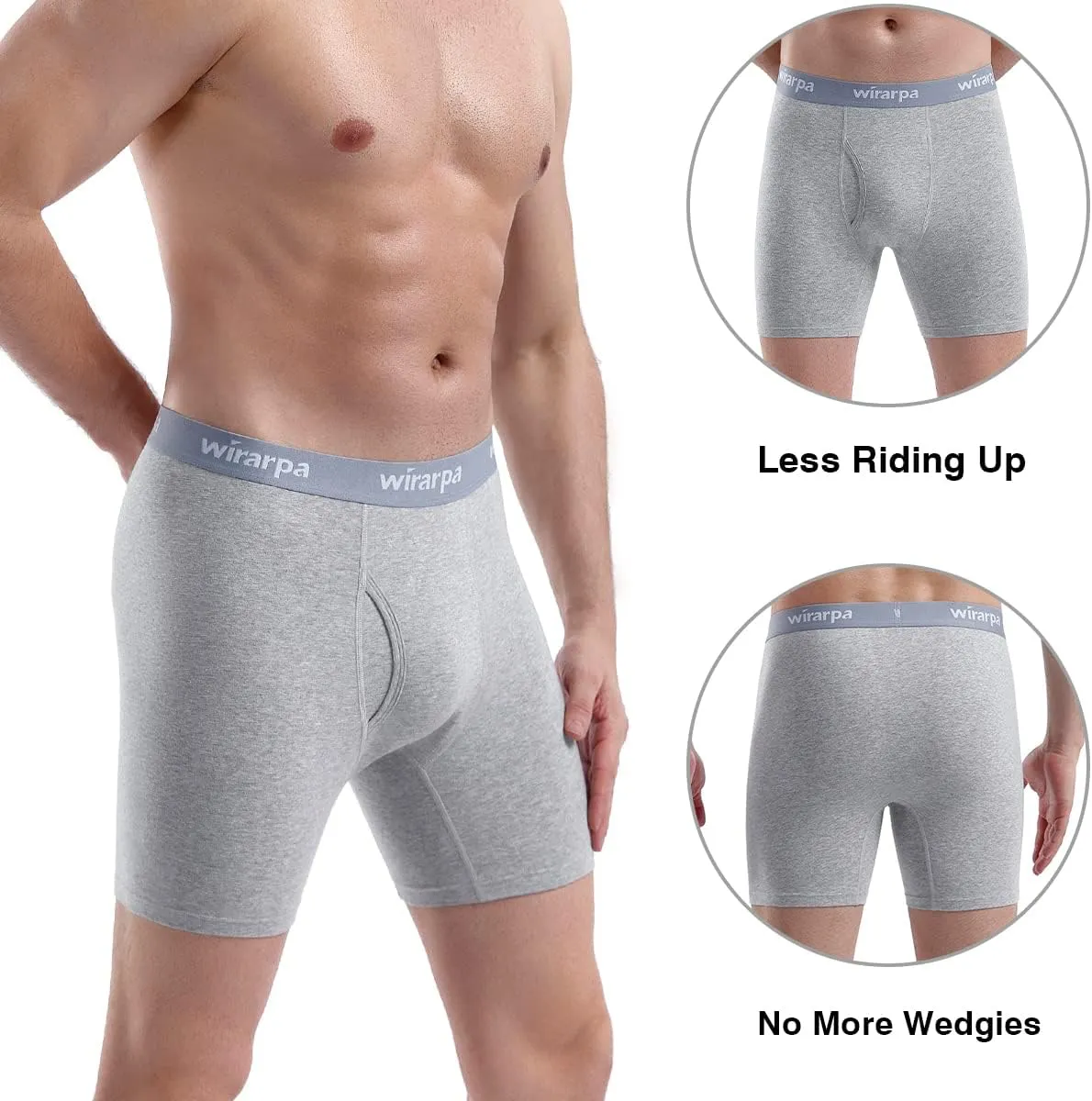 wirarpa Men's Boxer Briefs Cotton Stretch Underwear Open Fly Tagless Underpants Regular Leg 4 Pack