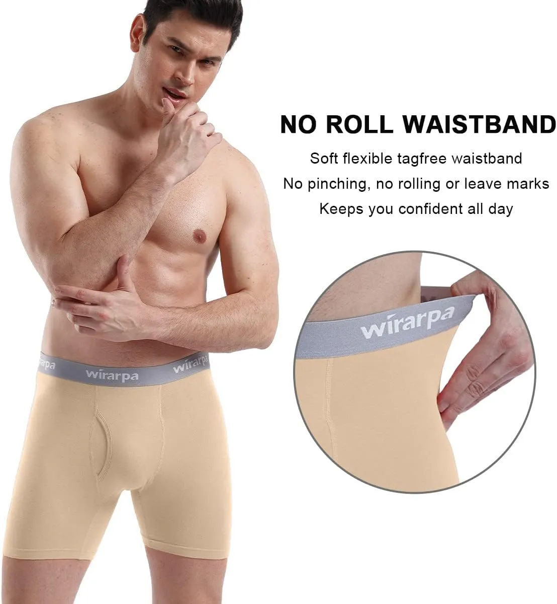 wirarpa Men's Boxer Briefs Cotton Stretch Underwear Open Fly Tagless Underpants Regular Leg 4 Pack