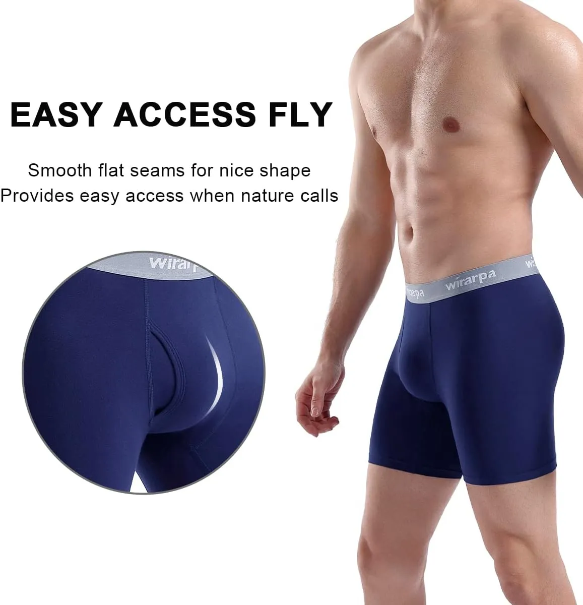 wirarpa Men's Boxer Briefs Cotton Stretch Underwear Open Fly Tagless Underpants Regular Leg 4 Pack