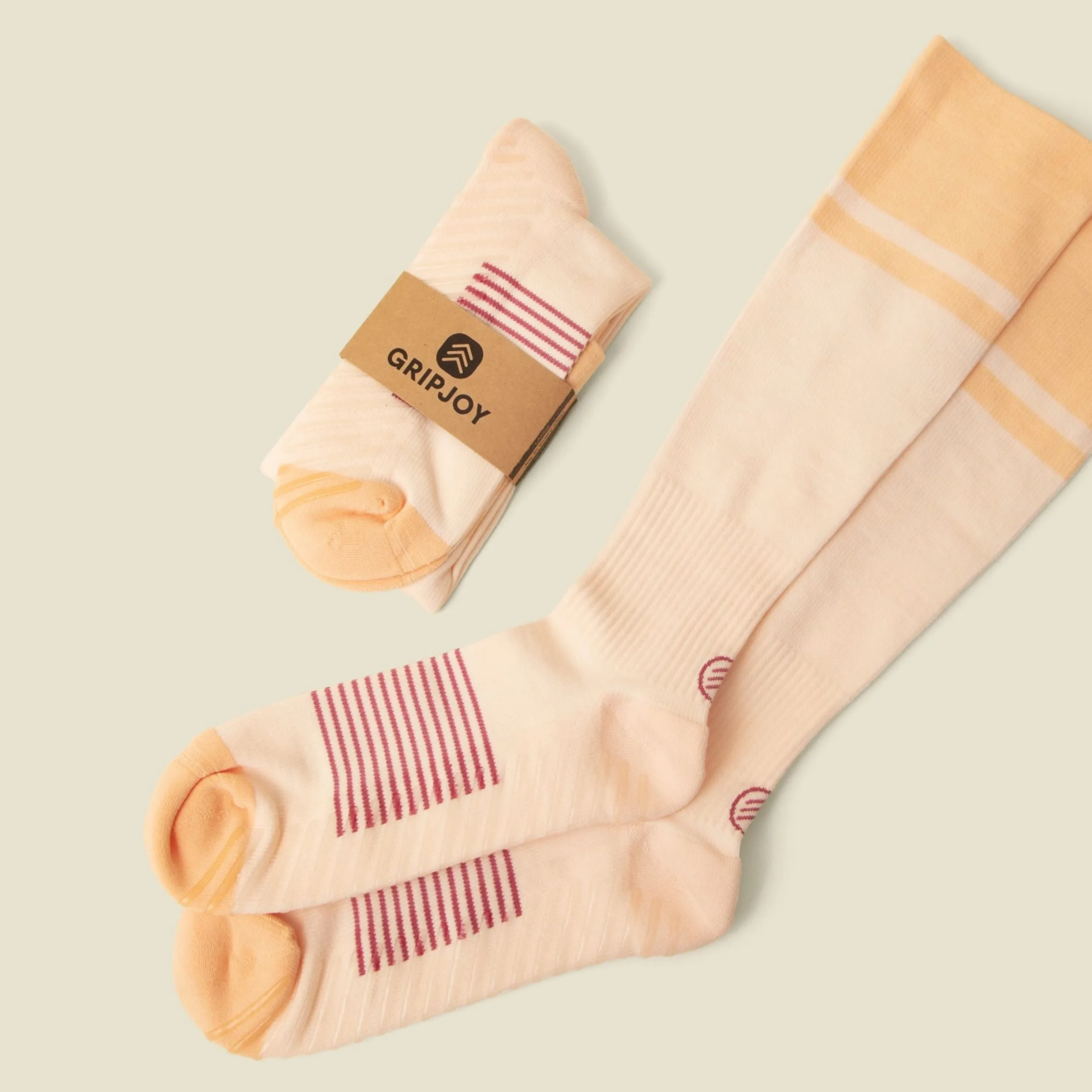 Women's Orange/Pink Compression Socks with Grips - 4 Pairs